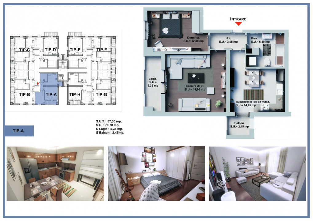 Apartamente noi, 2 camere, 57.3 mpu, Calea Surii Mici