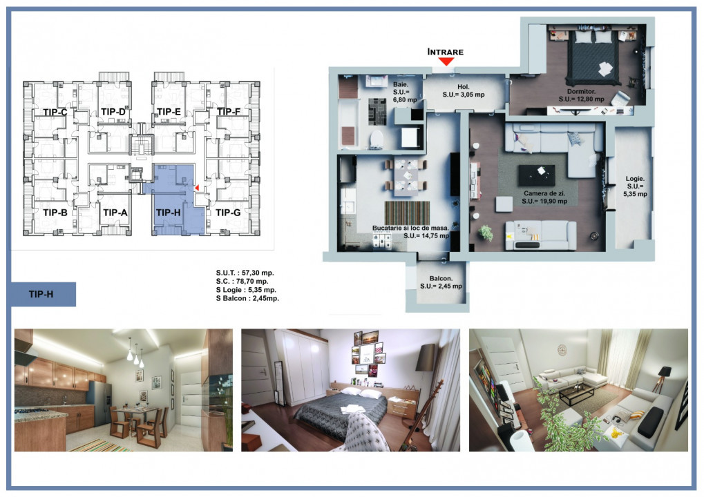 Apartamente noi, 2 camere, 57.3 mpu, Calea Surii Mici